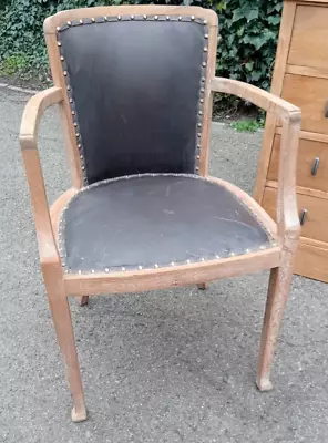 Art & Crafts Limed Oak Desk Elbow Chair • £95