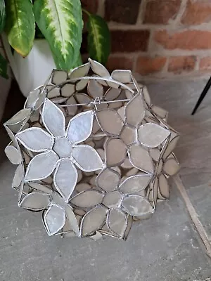 Retro Boho Capiz Shell CeilingLight Shade Flower Design Pendant Pearl Silver • £35