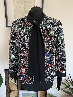 Stunning ZARA Floral Appliqué Embroidered Jacket Blazer Shirt - Size L - Scarf • $50.51