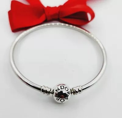 New Authentic Pandora Silver Signature Logo Charm Bangle Bracelet 19cm #590713 • $54