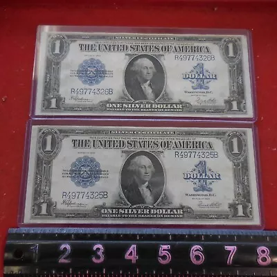 TWO SUPER Consecutive 1923 $1 Silver Certificates • $375