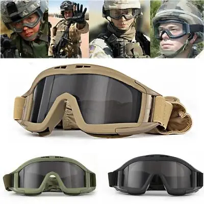 Tactical Goggles 3 Lens Dustproof Motocross Motorcycle Mountaineering Glasses • $17.49