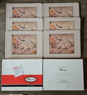 Vintage Pimpernel Cork Backed Placemats Oriental Birds And Flowers England Set 6 • $30