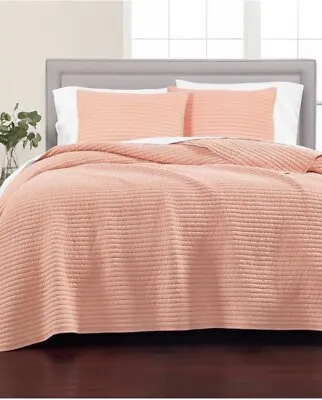 Martha Stewart Collection Washed Rice Stitch KING Quilt Coral • $59.14