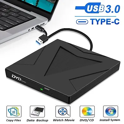 Slim External CD DVD RW Drive USB 3.0 Writer Burner Player Reader For Laptop Mac • $23.98