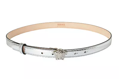 Versace Women's Silver 100% Leather Medusa Head Skinny Belt US 38 IT 95 • $299.99