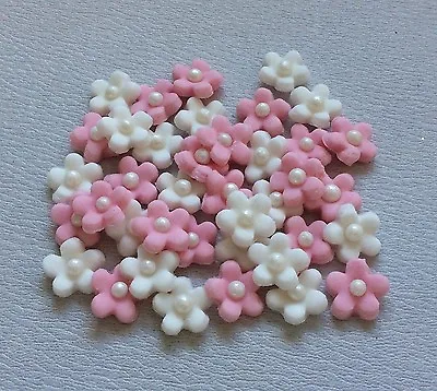 Edible Sugar Icing Pink Lilac White Blossom Flower Sugar Pearl Cup Cake Toppers • £3.45