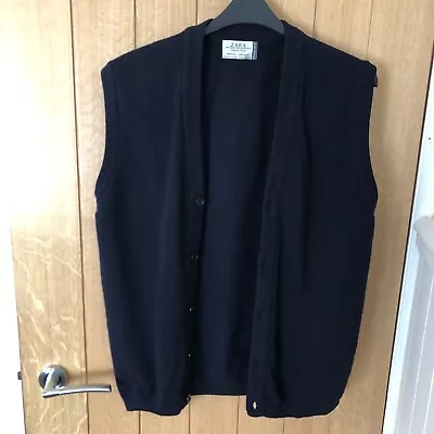 Zara Navy Blue Wool Waistcoat Size L Vintage Retro • £6