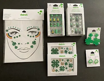 St Patrick’s Day 6 Pc Lot Press On Nails Earrings Stickers Claire’s New • $10.55