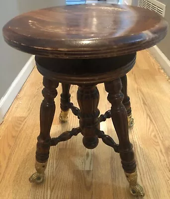$249.95 • Buy Vintage Wood Adjust Swivel Piano Stool Seat Colored Glass Ball Gold Claw Feet