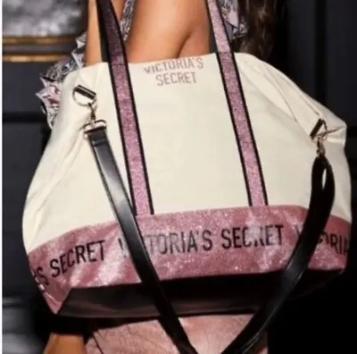 NWT Victoria’s Secret Pink Glitter Canvas Weekender Tote Bag • $28