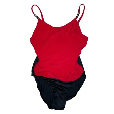 Magicsuit By Miraclesuit One Piece Swimsuit 6 Red Black Draped Tummy Control • $39.99