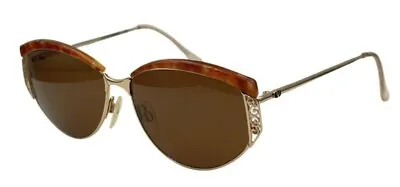 Vintage Valentino V345 309 Brown Gold Oval Cat Eye Sunglasses Italy W NEW LENSES • $118.50