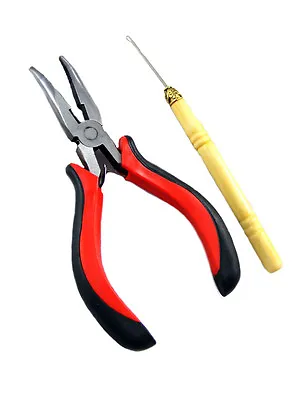 Hair Extension Micro Ring Tool Pliers Needle Hook Clamping Bond Threader Removal • £8.99