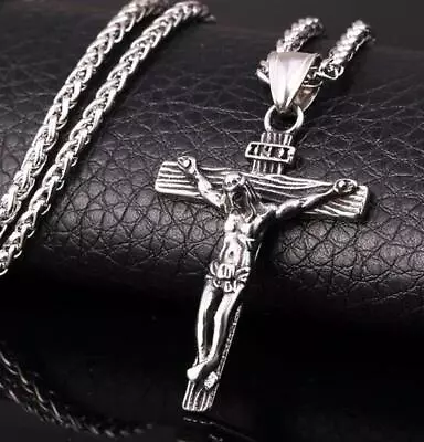 Men Women Stainless Steel Necklace Jesus Crucifix Cross Pendants Silver • $0.46