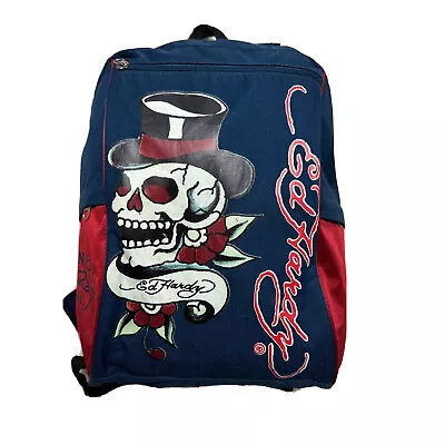 💀 Ed Hardy Designs Rare Backpack Red Blue Skull Top Hat Y2k 14x12x6” • $59.95