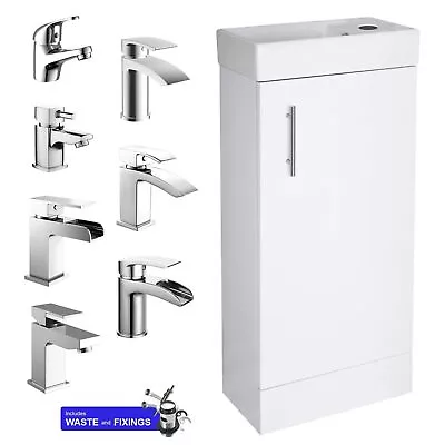 White Minimalist Floorstanding Compact Cloakroom Vanity Unit Basin Sink 400mm • £80.75