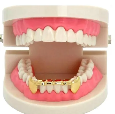 Hip Hop 14K Gold GP Mouth Teeth Grills Grillz Bottom Lower Joker Fangs NEW USA • $8.99