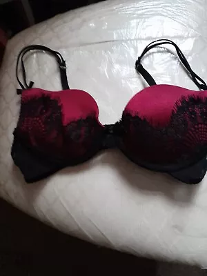 Lola Luna Josephine Bra Mouded Cup's Magenta With Black Lace Trim  Size M  10 • £8