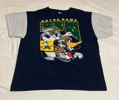 Vintage 1993 Notre Dame Fighting Looney Tunes Blue T-Shirt Size Large • $25