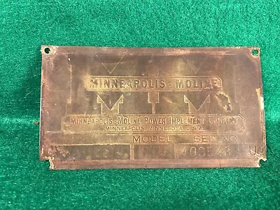 Vintage MM Minneapolis Moline Model RTU Number Plate Emblem • $29