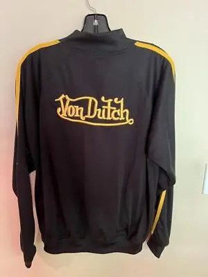 Vintage Von Dutch Track Jacket Black And Gold Lettering/stripes - Size M-Perfect • $149.99