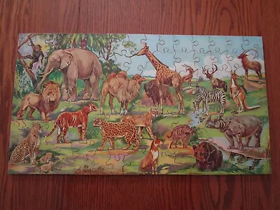 Vintage The  Victory  Jungle Wood Jig-saw Puzzle Made In England Animal Cutouts • $16.99