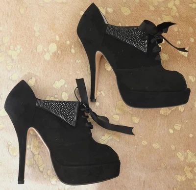 £145 • Buy Ladies 7 Terry De Havilland Emma Shoe Boot 40 Black Suede Crystal Bow Stiletto