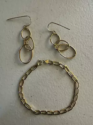 MILOR 14k Gold ITALY Pair Of Dangle Earrings And 7 1/2 Inch Bracelet • $80