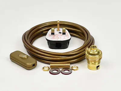 £10.95 • Buy Lamp Wiring Kit Brass Bulb Holder BC B22 Fitting Flex Cable Plug & Switch