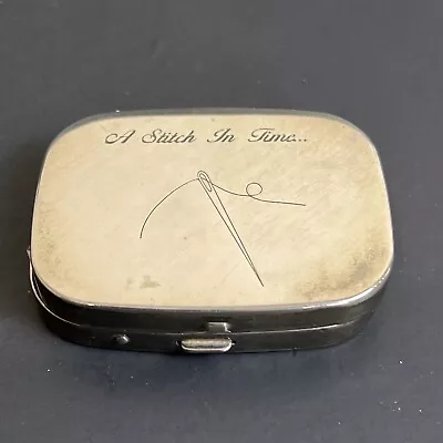 Vintage Sewing Kit Compact Engraved A Stitch In Time Silver Metal Travel Pocket • $19.99