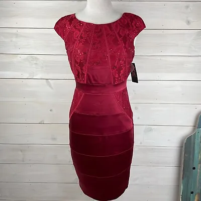 JAX Red Satin Lace Dress Womens Size 8 - NWT • £24.09