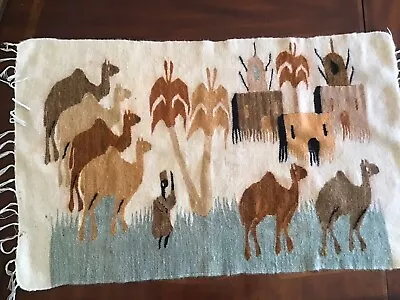 Vintage Handwoven Wool African Moroccan Village Tribal Scene Fringe Wall Hanging • $41.99