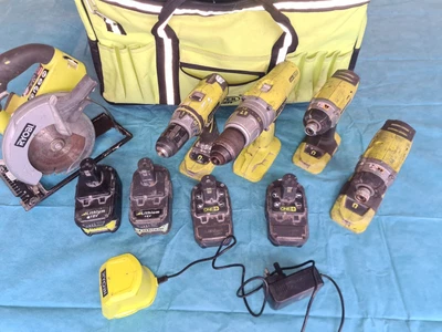 £50 • Buy Ryobi Combo Kit 18v. Impact Driver X2, Circular Saw, Drill X2, 4 X Batteries 