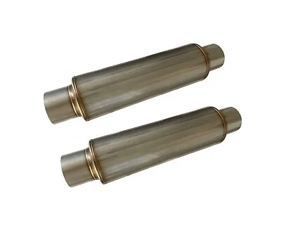 Pair Of 2.5'' In/Out Exhaust Muffler 4.5  Round Body Moderate Sound • $87.58