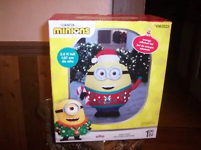 $149 • Buy Gemmy 3.5' Airblown Minion Otto In Christmas Sweater & Santa Hat Inflatable