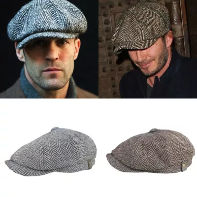 Men's Wool Newsboy Gatsby Cap Driving Flat Cabbie Plaid Tweed Ivy Hat Golf New • $11.57