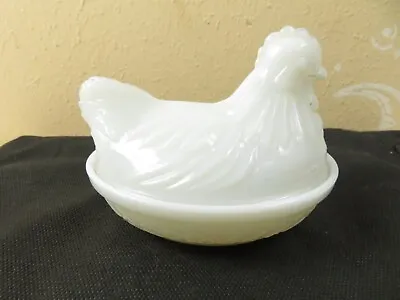 Hen On Nest Chicken Rooster Dish Vintage Milk Glass Small Candy Or Butter Dish • $15.39