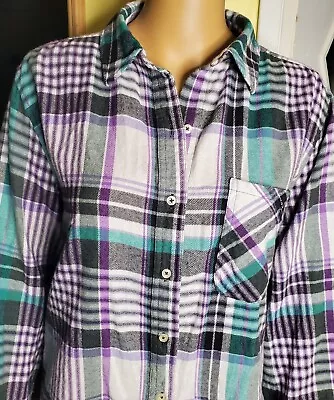 I Love H81 Plaid Multicolor Flannel Button Down Shirt Woman Sz S Cotton • $14.50