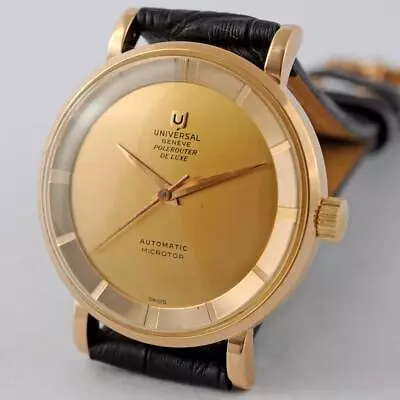 Authentic Universal Polerouter De Luxe 10360 Microrotor 215 18k Gold Case & Dial • $2890