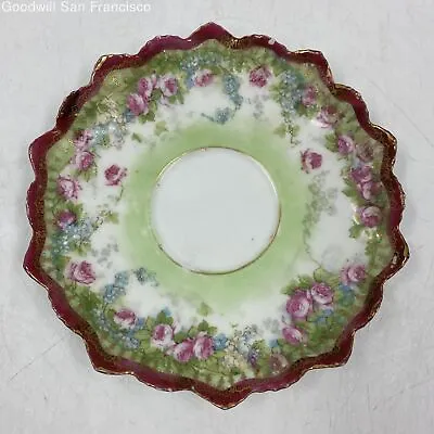 Antique M.Z. Austria Habsburg China Hand Painted Pink Roses Gilt Ruffled Saucer • $14.99