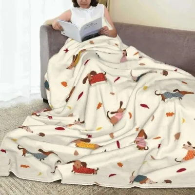 Dachshund In Sweaters Pattern Blankets Fleece Printed Cute  Soft Throw Blanket • $67.81