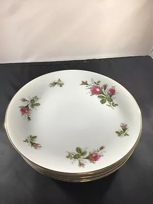 8 Vintage Moss Rose Dinner Plate Pink Rose Pattern Gold Trim  10 1/4 Inch Japan • $32.99