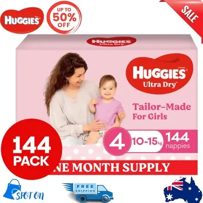 $97.99 • Buy Huggies Ultra Dry Nappies For Girls Size 4 10-15kg Nappies 144pk