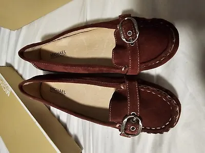 Michael Kors Wendi Driver Slip On Loafers Moccasins Deep Red Suede Flats SZ 8.5 • $99.99