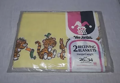 Vintage Baby Receiving Blanket With Tigers By Wee Jordan 2 Sealed Blankets Nos • $9.99