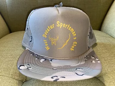 West Decatur Sportsman Club Hunting Lodge Camo Trucker Hat Vintage Snapback NWOT • $30