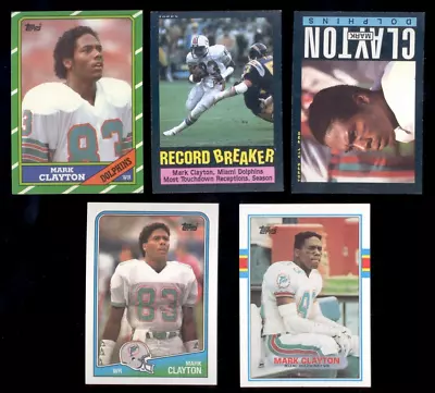 1985-1989 Topps MARK CLAYTON Miami Dolphons 5-Card Lot Rookie RC Card • $5
