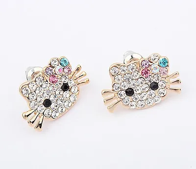 $7.99 • Buy Hello Kitty Gold-Plated Crystal CZ Rhinestones Stud Fashion Earrings New