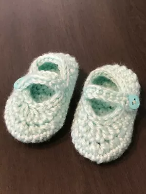 Handmade Crochet Baby Booties Slippers Socks ~  Mary Jane Style  Solid Green • $11